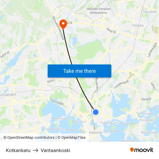 Kotkankatu to Vantaankoski map