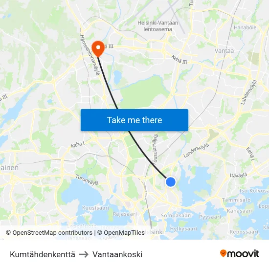 Kumtähti Field to Vantaankoski map