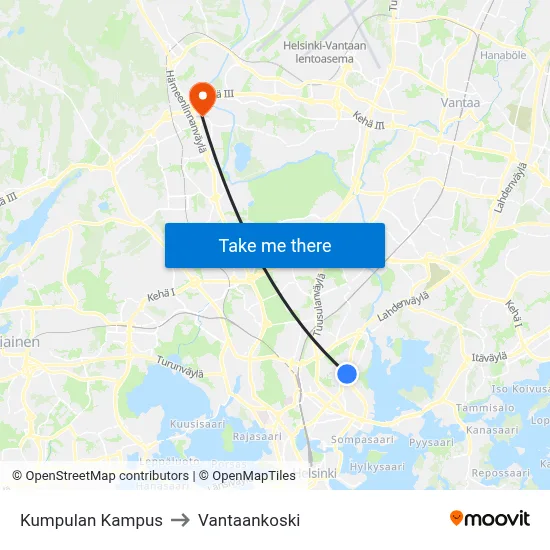 Kumpula Campus to Vantaankoski map