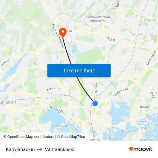 Kapyla Square to Vantaankoski map