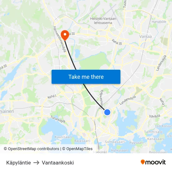 Käpyläntie to Vantaankoski map
