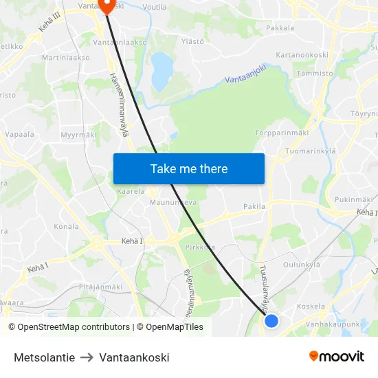 Metsola Road to Vantaankoski map