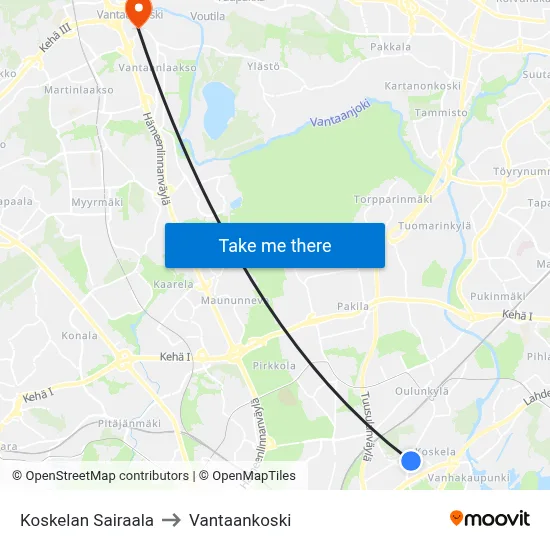 Koskela Hospital to Vantaankoski map