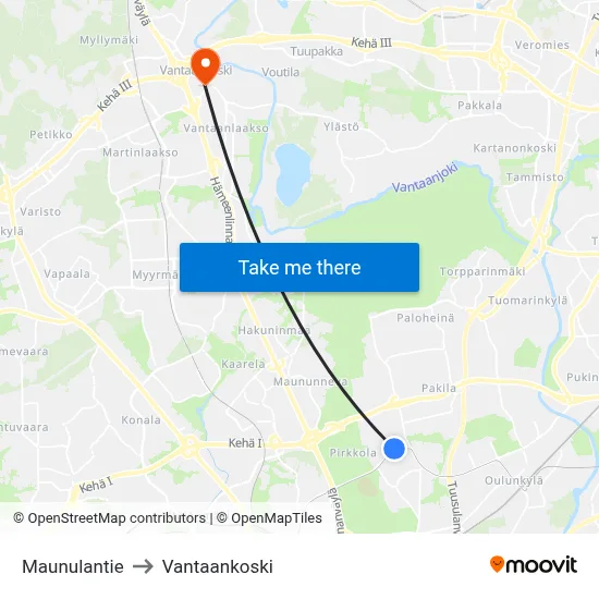 Maunulantie to Vantaankoski map