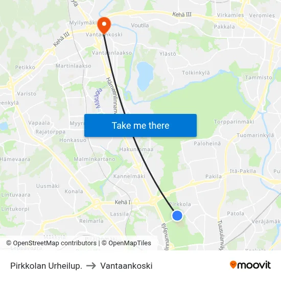 Pirkkolan Urheilup. to Vantaankoski map