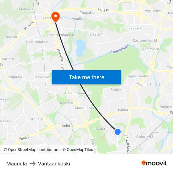 Maunula to Vantaankoski map