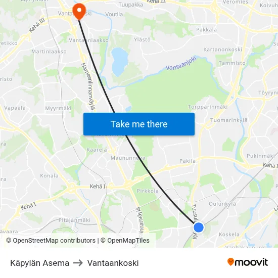 Käpylä Station to Vantaankoski map