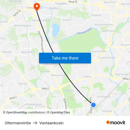 Oltermanni Road to Vantaankoski map