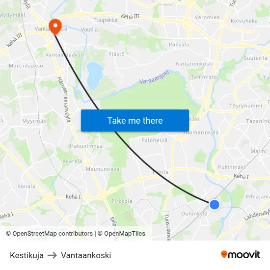Kesti Lane to Vantaankoski map