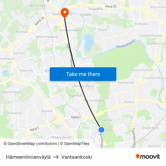 Hämeenlinnanväylä Avenue to Vantaankoski map