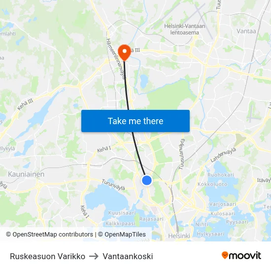 Ruskeasuo Depot to Vantaankoski map