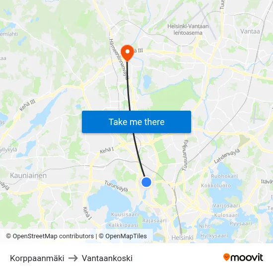 Korppaa Hill to Vantaankoski map