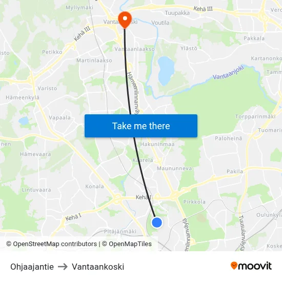 Ohjaajantie to Vantaankoski map