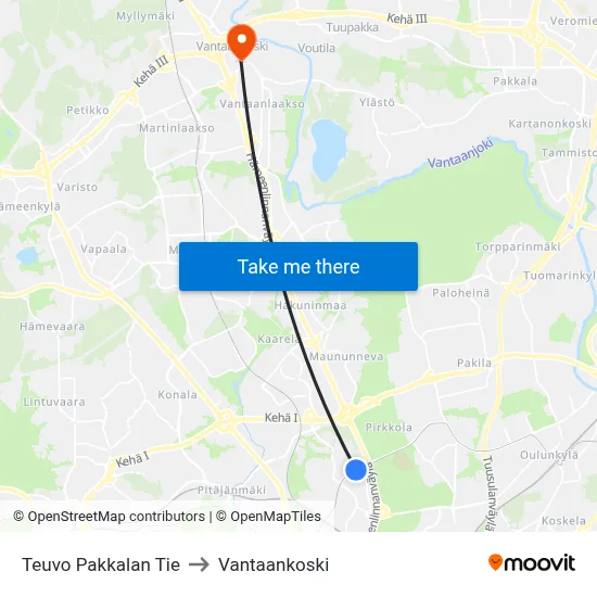 Teuvo Pakkala Road to Vantaankoski map
