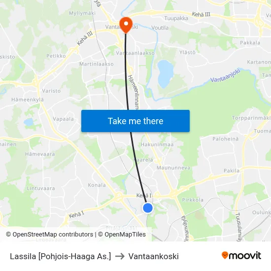Lassila [North Haaga Station] to Vantaankoski map
