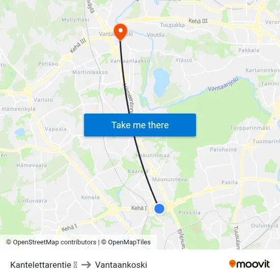 Kantelettarentie 🛍️ to Vantaankoski map