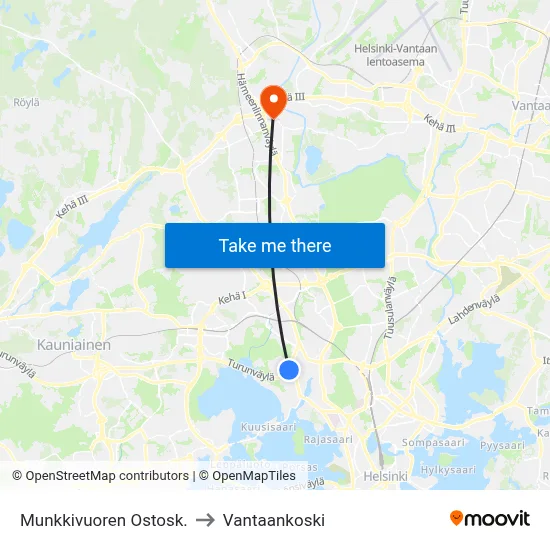 Munkkivuori Shopping Center to Vantaankoski map