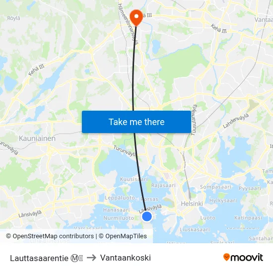 Lauttasaarentie Ⓜ️🛍️ to Vantaankoski map