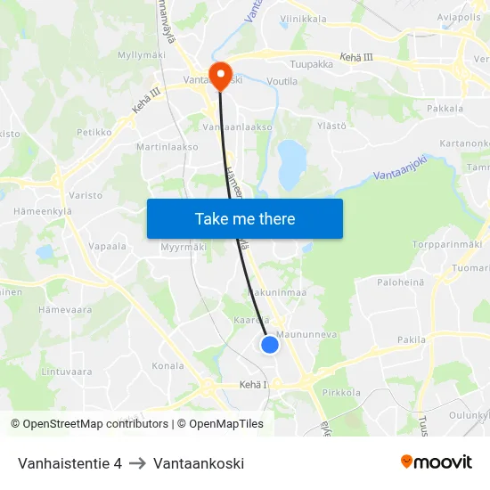 Vanhainen Road 4 to Vantaankoski map
