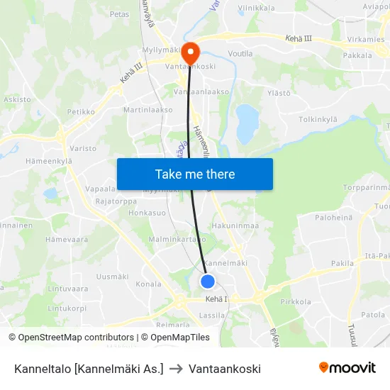Kanneltalo [Kannelmaki Station] to Vantaankoski map
