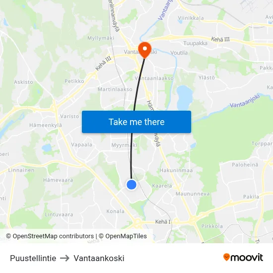 Puustellintie to Vantaankoski map
