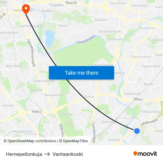 Hernepellonkuja to Vantaankoski map