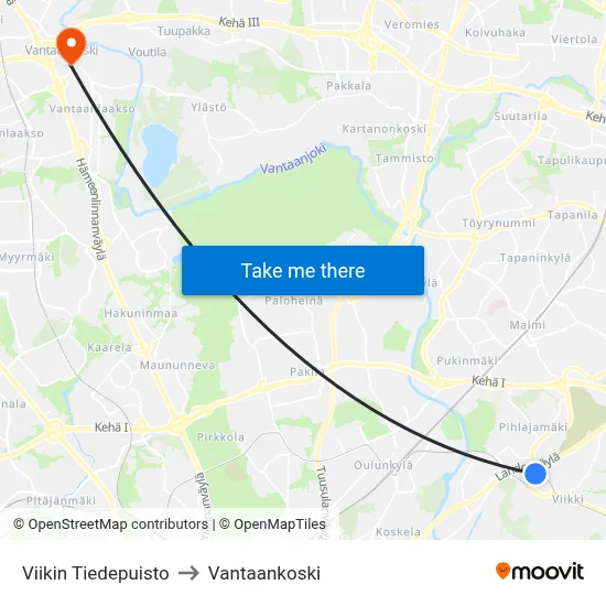 Viikki Science Park to Vantaankoski map