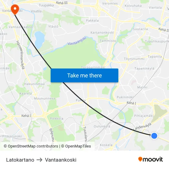 Latokartano to Vantaankoski map
