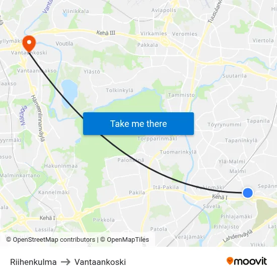 Riihi Corner to Vantaankoski map