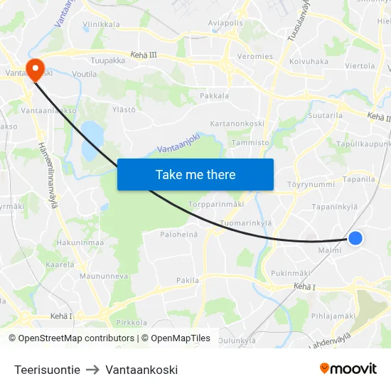 Teerisuo Road to Vantaankoski map