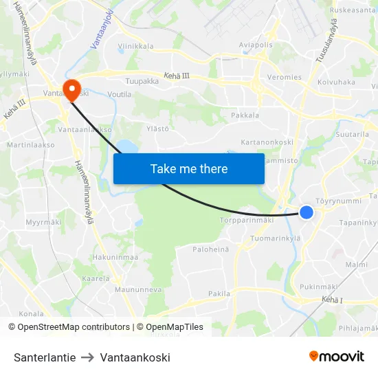 Santerla Road to Vantaankoski map