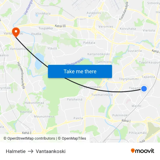 Halmetie Road to Vantaankoski map