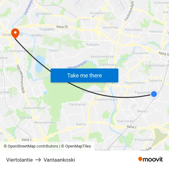 Viertola Road to Vantaankoski map