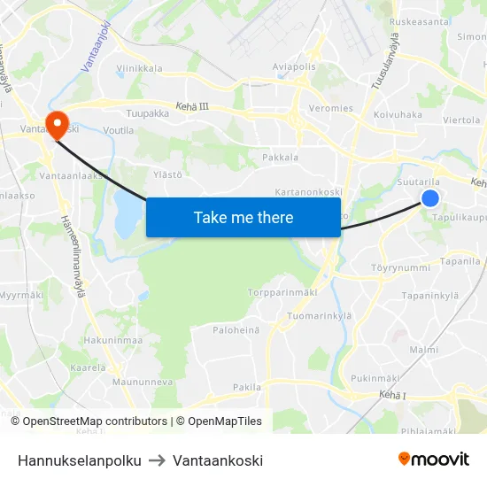 Hannuksela Path to Vantaankoski map