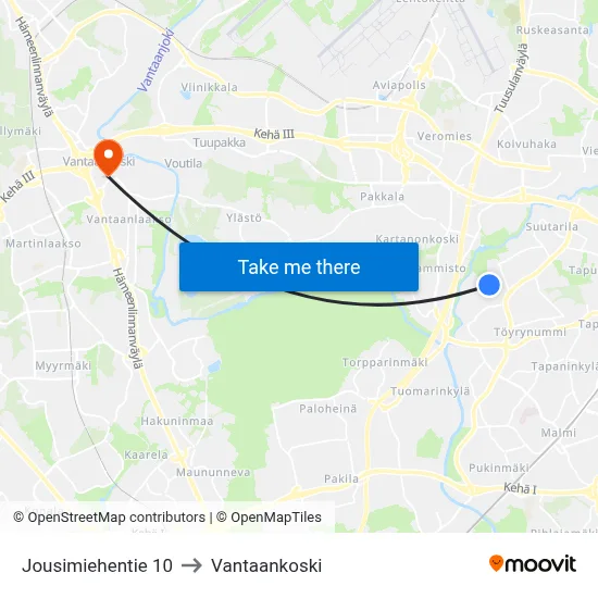 10 Jousimiehentie to Vantaankoski map