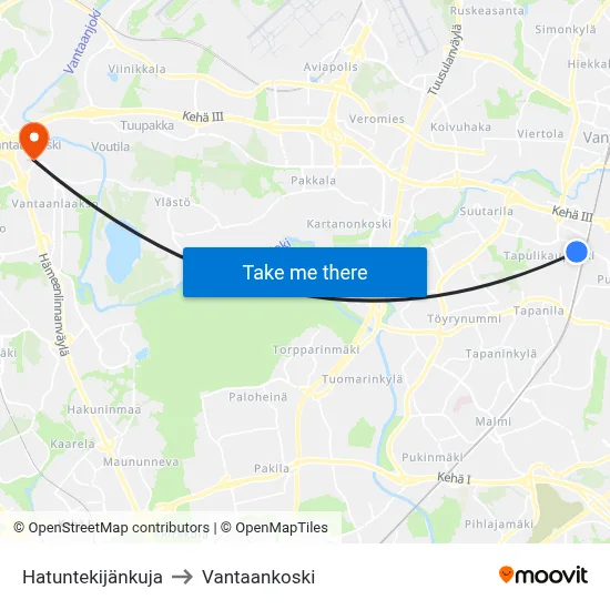 Hatter's Alley to Vantaankoski map