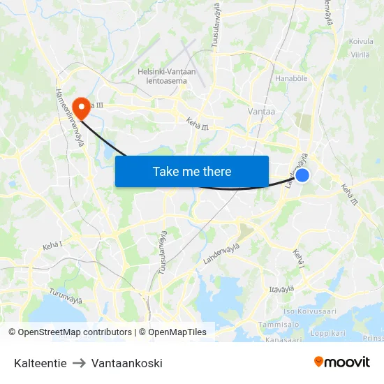 Kalteentie to Vantaankoski map