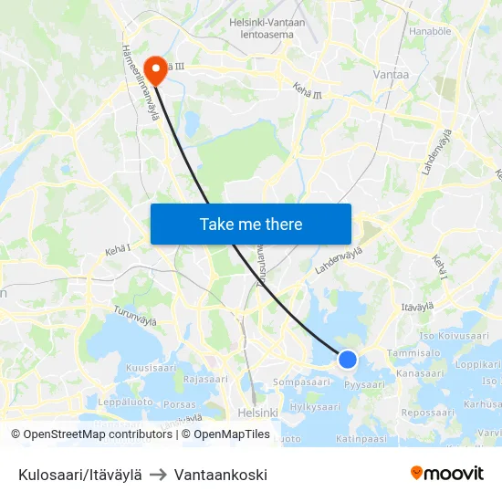 Kulosaari/East Highway to Vantaankoski map