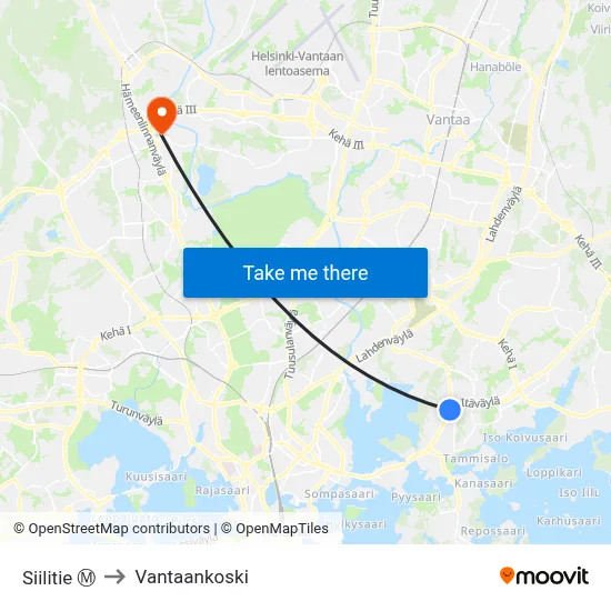 Siilitie Ⓜ️ to Vantaankoski map