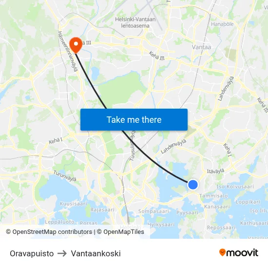 Squirrel Park to Vantaankoski map