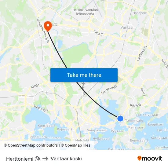 Herttoniemi Ⓜ️ to Vantaankoski map