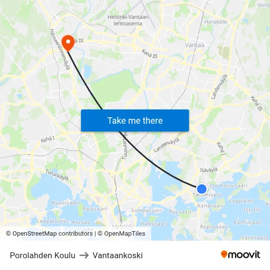 Porolahti School to Vantaankoski map