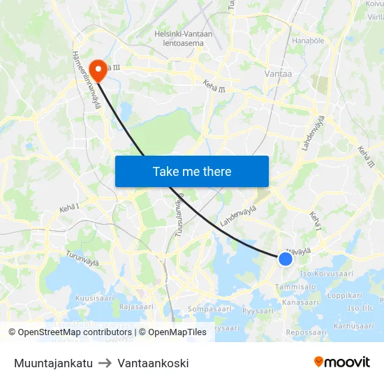 Muuntajankatu to Vantaankoski map
