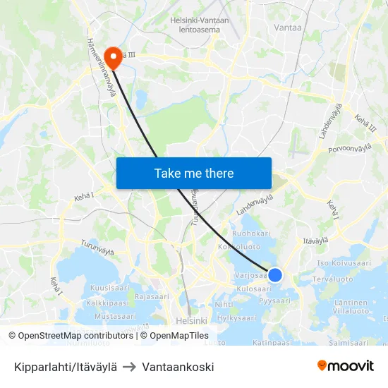Kipparlahti/Eastern Highway to Vantaankoski map