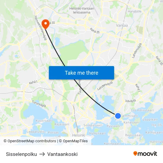 Sissele Path to Vantaankoski map