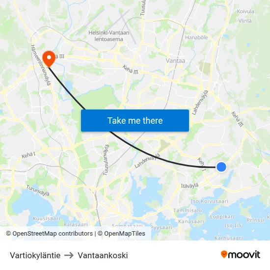 Vartiokyla Road to Vantaankoski map