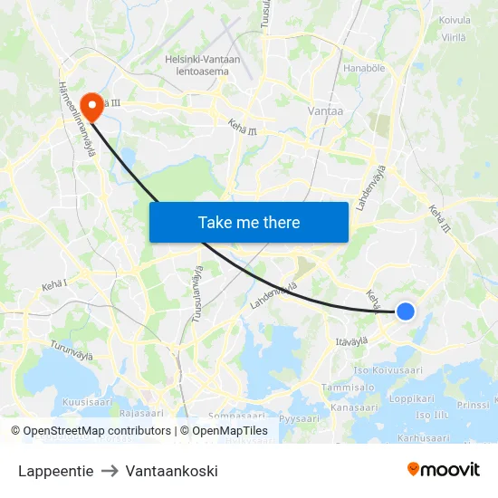 Lappeentie to Vantaankoski map