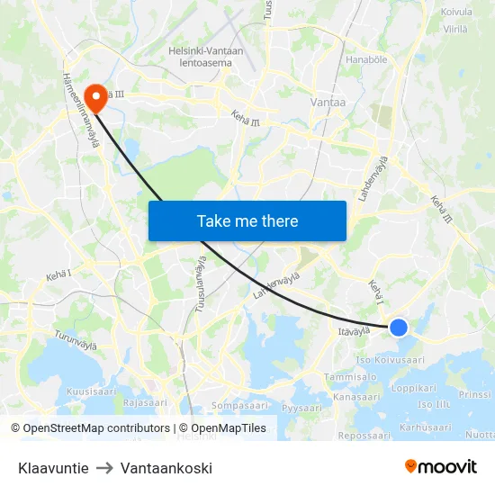 Klaavu Road to Vantaankoski map