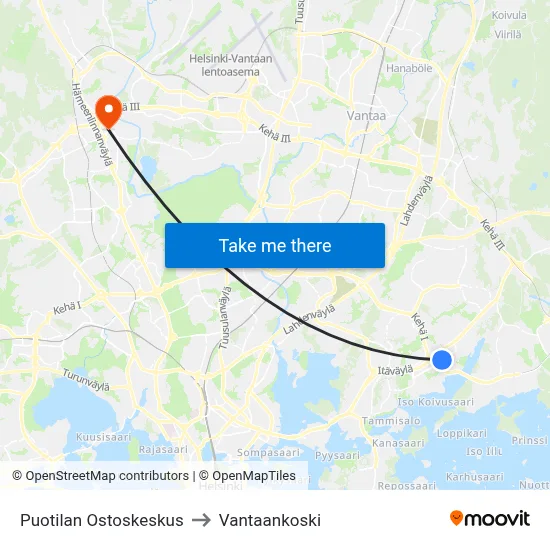 Puotila Shopping Center to Vantaankoski map