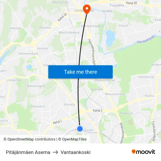 Pitajanmaki Station to Vantaankoski map